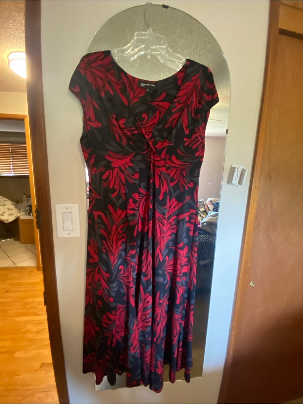 Jones New York Black Dress with Red Botanical Print